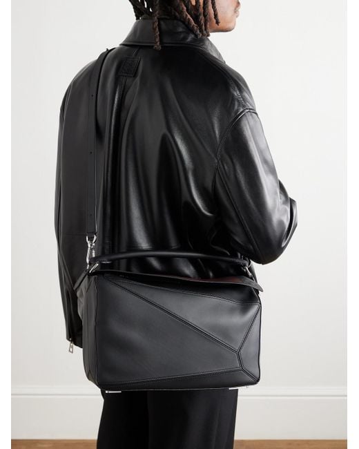 Loewe Black Albers Puzzle Edge Large Logo-Debossed Leather Messenger Bag for men