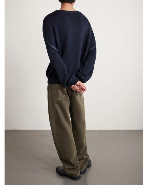 A.P.C. Blue Logo-Intarsia Wool-Blend Sweater for men