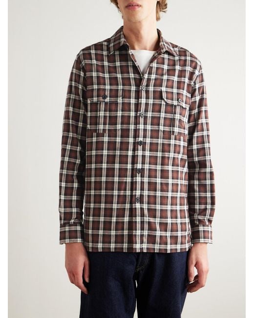 Portuguese Flannel Brown Parker Checked Cotton-Flannel Shirt for men