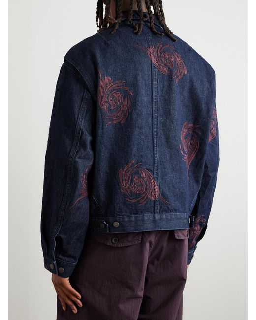 Dries Van Noten Blue Embroidered Denim Jacket for men