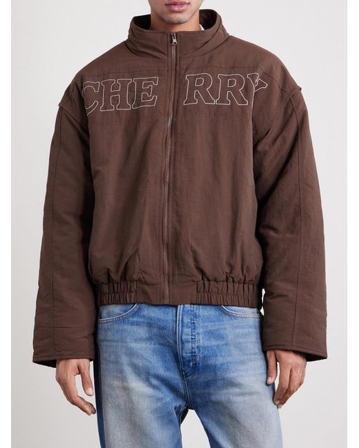 CHERRY LA Brown Pit Crew Logo-Embroidered Padded Nylon Jacket for men