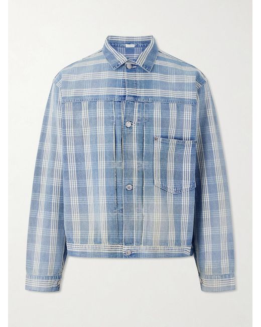 A.PRESSE Blue Checked Denim Jacket for men
