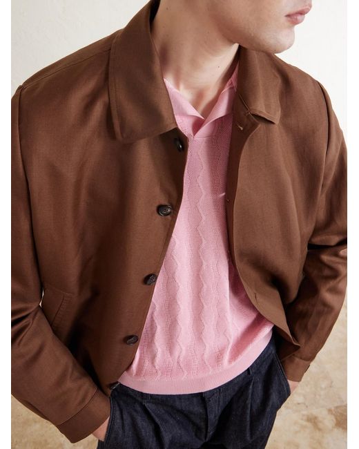Piacenza 1733 Pink Knitted Silk And Cotton-Blend Polo Shirt for men