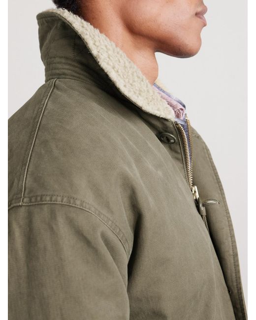 Neighborhood Green N-1 Fleece-trimmed Logo-print Padded Cotton Jacket for men
