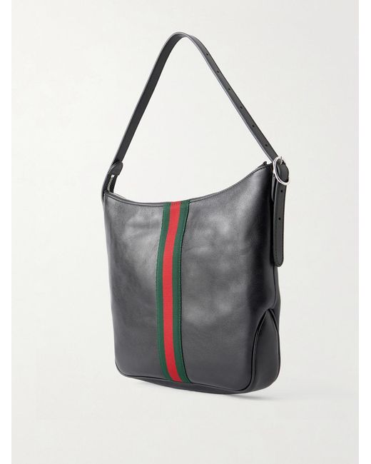 Gucci Black Lunetta Webbing-Trimmed Leather Tote Bag for men