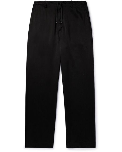 Dries Van Noten Black Straight-leg Satin-twill Drawstring Trousers for men