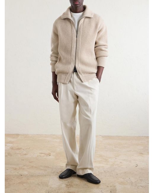 Altea Natural Ribbed Virgin Wool Cardigan for men
