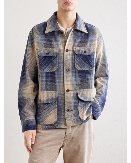 RRL Blue Checked Wool Overshirt for men