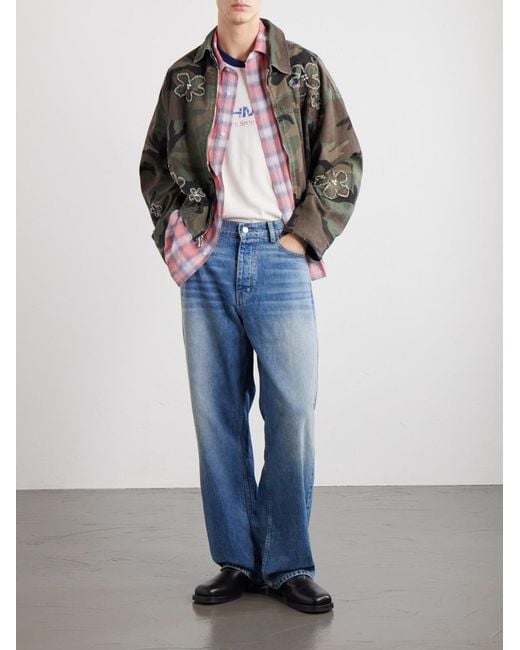 NAHMIAS Green Embellished Printed Cotton-twill Bomber Jacket for men