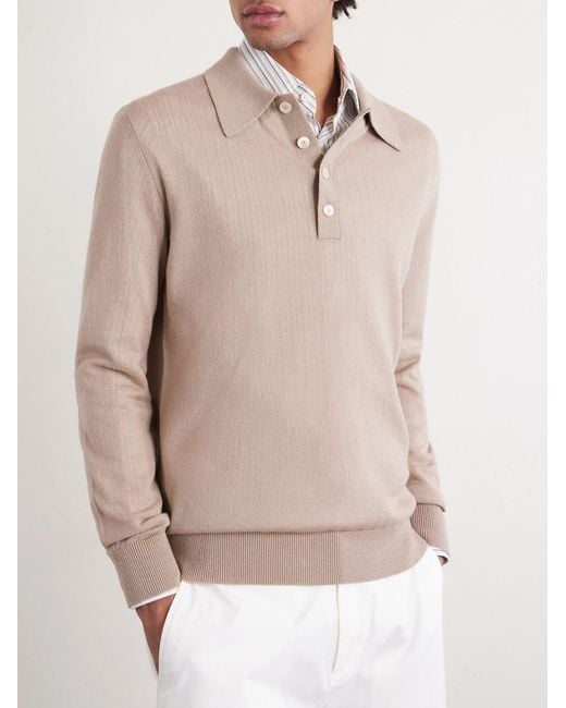 Piacenza 1733 Natural Silk And Cashmere-blend Polo Sweater for men