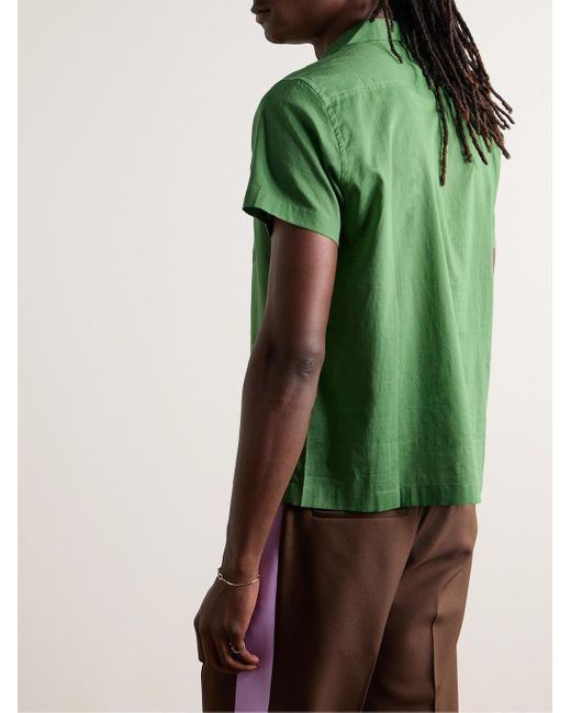 Camicia in voile di cotone con colletto aperto di Bode in Green da Uomo