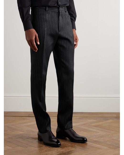 Tom Ford Blue Dyylan Straight-leg Striped Metallic Wool And Silk-blend Suit Trousers for men