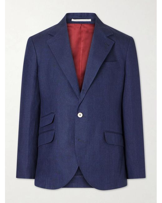 Brunello Cucinelli Blue Linen Suit Jacket for men