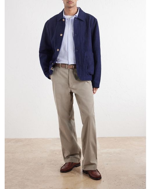 Folk White Striped Seersucker Cotton Shirt for men