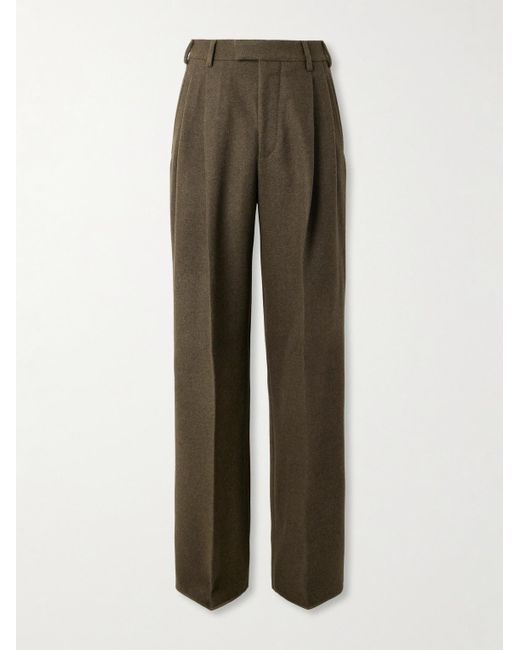 Loro Piana Brown Hubert Pleated Wool And Cashmere-Blend Wide-Leg Trousers for men