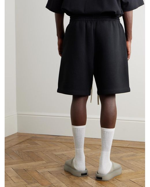 Fear Of God Black Wide-leg Logo-appliquéd Cotton-blend Jersey Drawstring Shorts for men