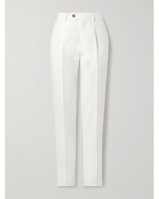 Brunello Cucinelli White Slim-fit Pleated Cotton-twill Suit Trousers for men