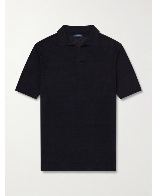 Thom Sweeney Black Linen And Cotton-blend Polo Shirt for men