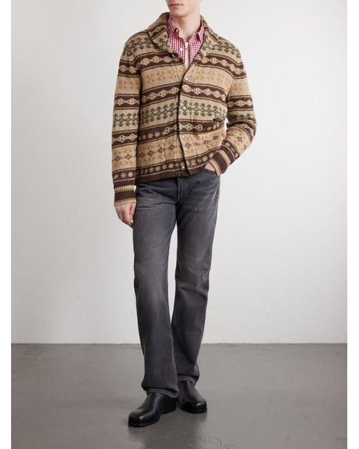 RRL Natural Linen, Silk And Wool-Blend Jacquard Cardigan for men