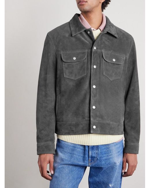 FRAME Gray Suede Trucker Jacket for men