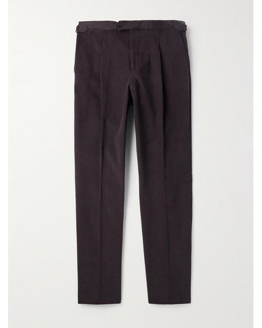 Saman Amel Brown Slim-Fit Pleated Cotton And Linen-Blend Twill Suit Trousers for men
