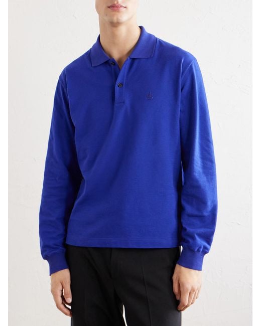 Jil Sander Blue Logo-Embroidered Cotton-Piqué Polo Shirt for men