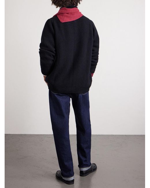 William Lockie Black Zack Ribbed Cashmere Cardigan for men