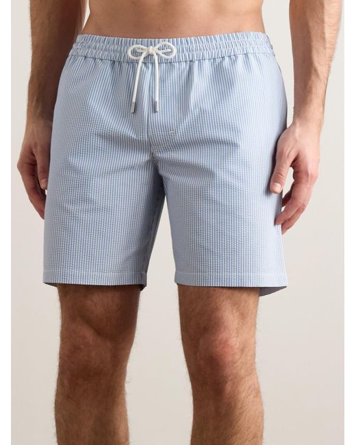 Club Monaco Blue Bo Straight-leg Mid-length Striped Seersucker Swim Shorts for men