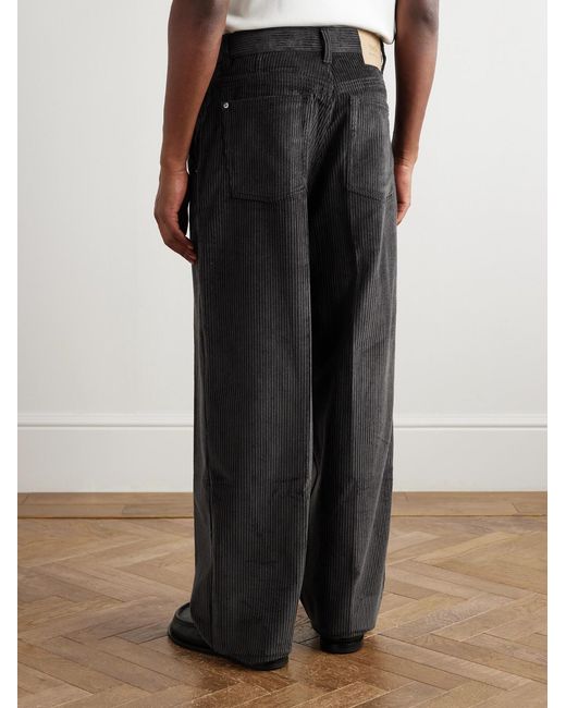 AMI Black Wide-Leg Cotton-Corduroy Trousers for men