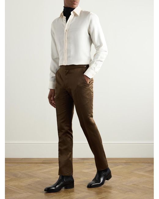 Tom Ford Brown Dyllan Straight-Leg Silk And Linen-Blend Twill Suit Trousers for men