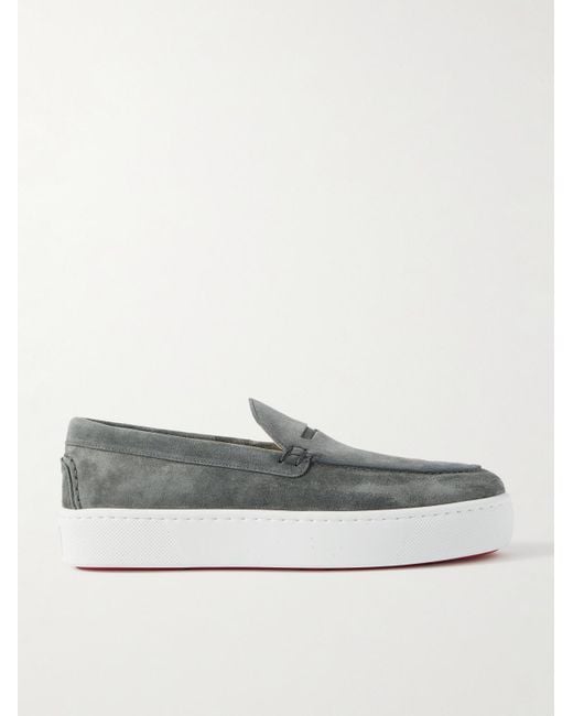 Christian Louboutin Gray Paqueboat Suede Penny Loafers for men