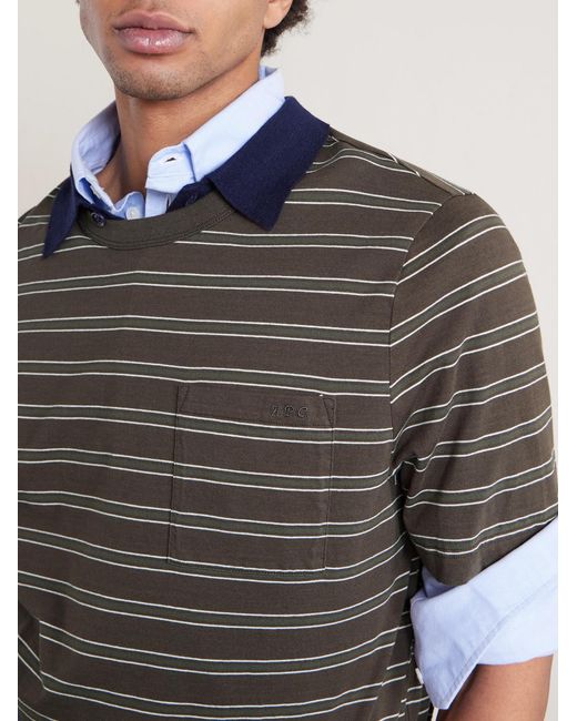 A.P.C. Gray Logo-Embroidered Striped Organic And Recycled Cotton-Jersey T-Shirt for men