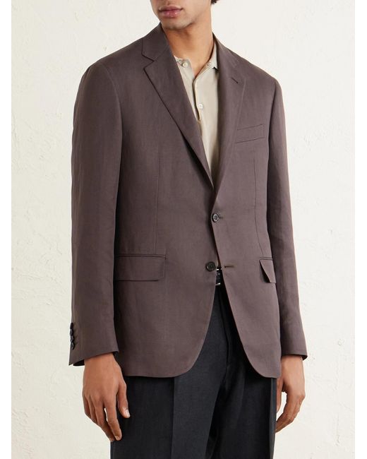 Canali Brown Kei Linen And Silk-blend Suit Jacket for men