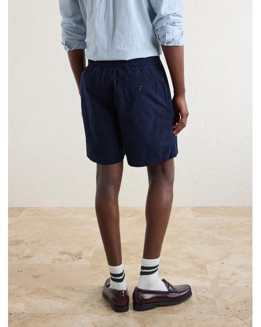 Drake's Blue Straight-Leg Cotton Drawstring Shorts for men