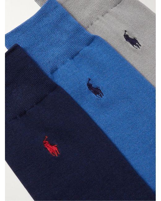 Confezione da tre paia di calze in misto cotone con logo ricamato di Polo Ralph Lauren in Blue da Uomo