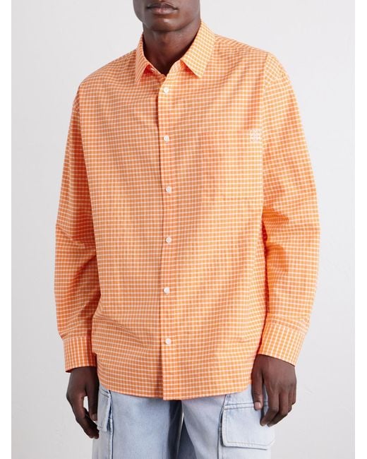Loewe Orange Paula's Ibiza Anagram-Embroidered Checked Cotton-Poplin Shirt for men