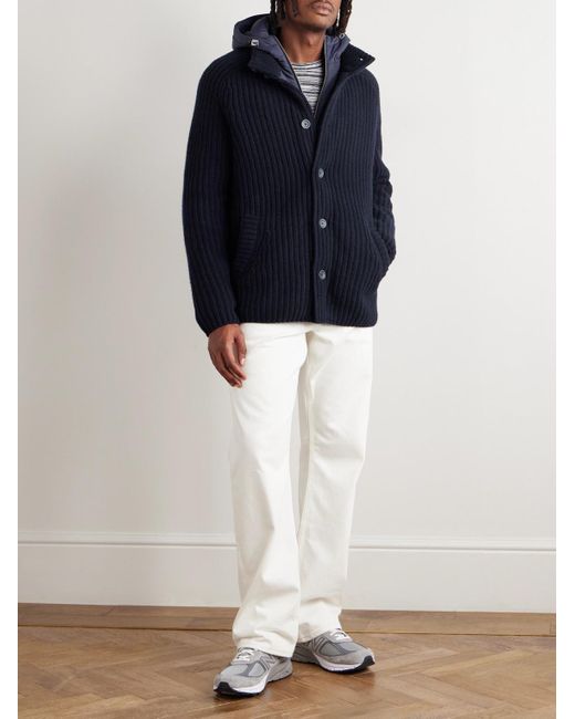 Herno Blue Shell-trimmed Padded Virgin Wool Hooded Jacket for men