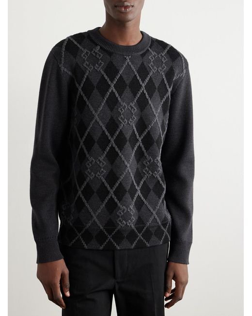 Givenchy Black Argyle Wool-Blend Sweater for men
