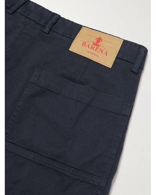 Barena Blue Tapered Cropped Pleated Stretch-Cotton Twill Trousers for men