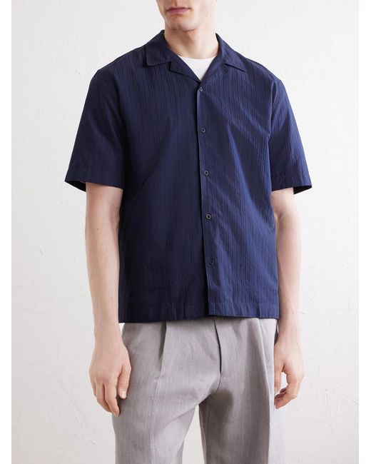 Sunspel Blue Camp-Collar Textured-Cotton Shirt for men