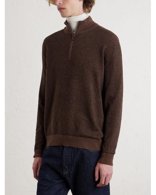 Loro Piana Brown Roadster Cashmere Half-Zip Sweater for men