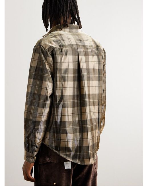 4SDESIGNS Brown Checked Shell-Lamé Overshirt for men