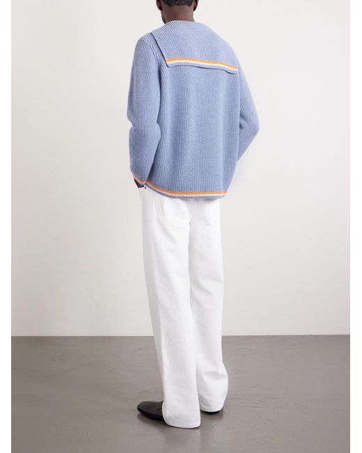Boat Deck Ribbed Virgin Wool Sweater di Bode in Blue da Uomo