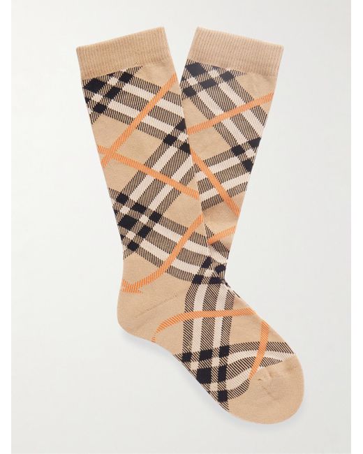 Burberry Natural Checked Cotton-Blend Socks for men