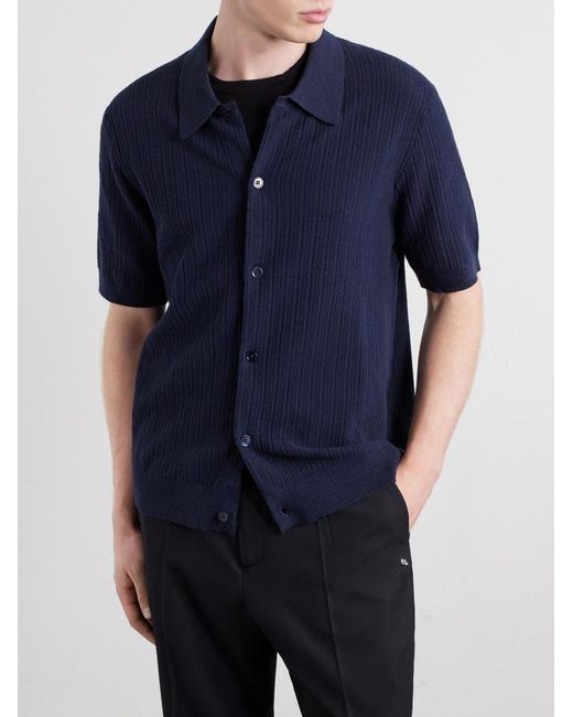 NN07 Blue Nolan 6695 Textured-Knit Organic Cotton Shirt for men
