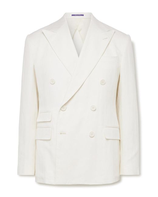Ralph Lauren White Double-breasted Herringbone Cotton And Linen-blend Suit Jacket for men
