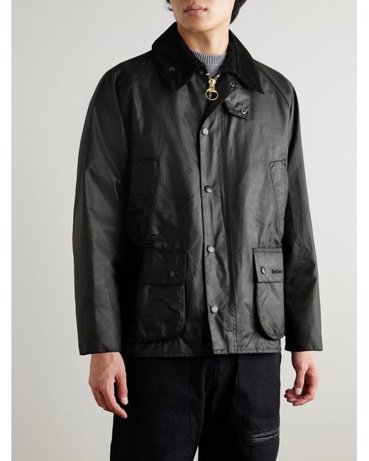 Barbour Black Bedale Corduroy-Trimmed Waxed-Cotton Jacket for men
