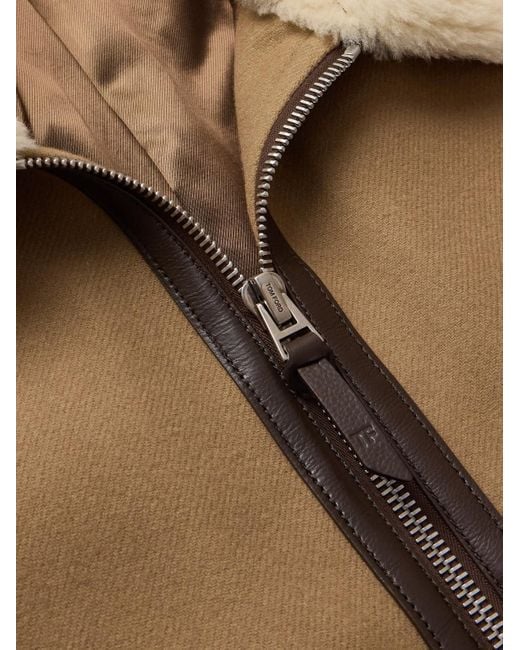 Tom Ford Natural Cropped Wool Jacket With Plush Shearling Collar for men
