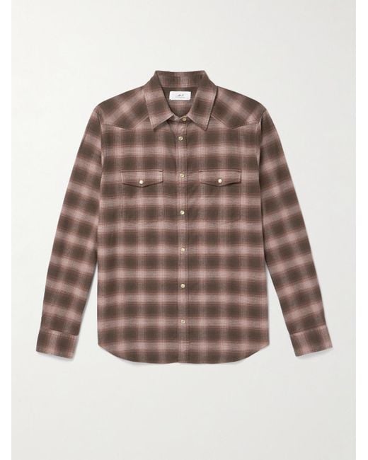 Mr P. Brown Checked Organic Cotton-flannel Western Shirt for men