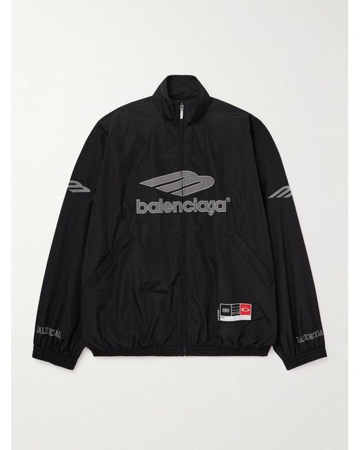 Balenciaga Black Appliquéd Logo-Embroidered Cotton-Blend Shell Track Jacket for men